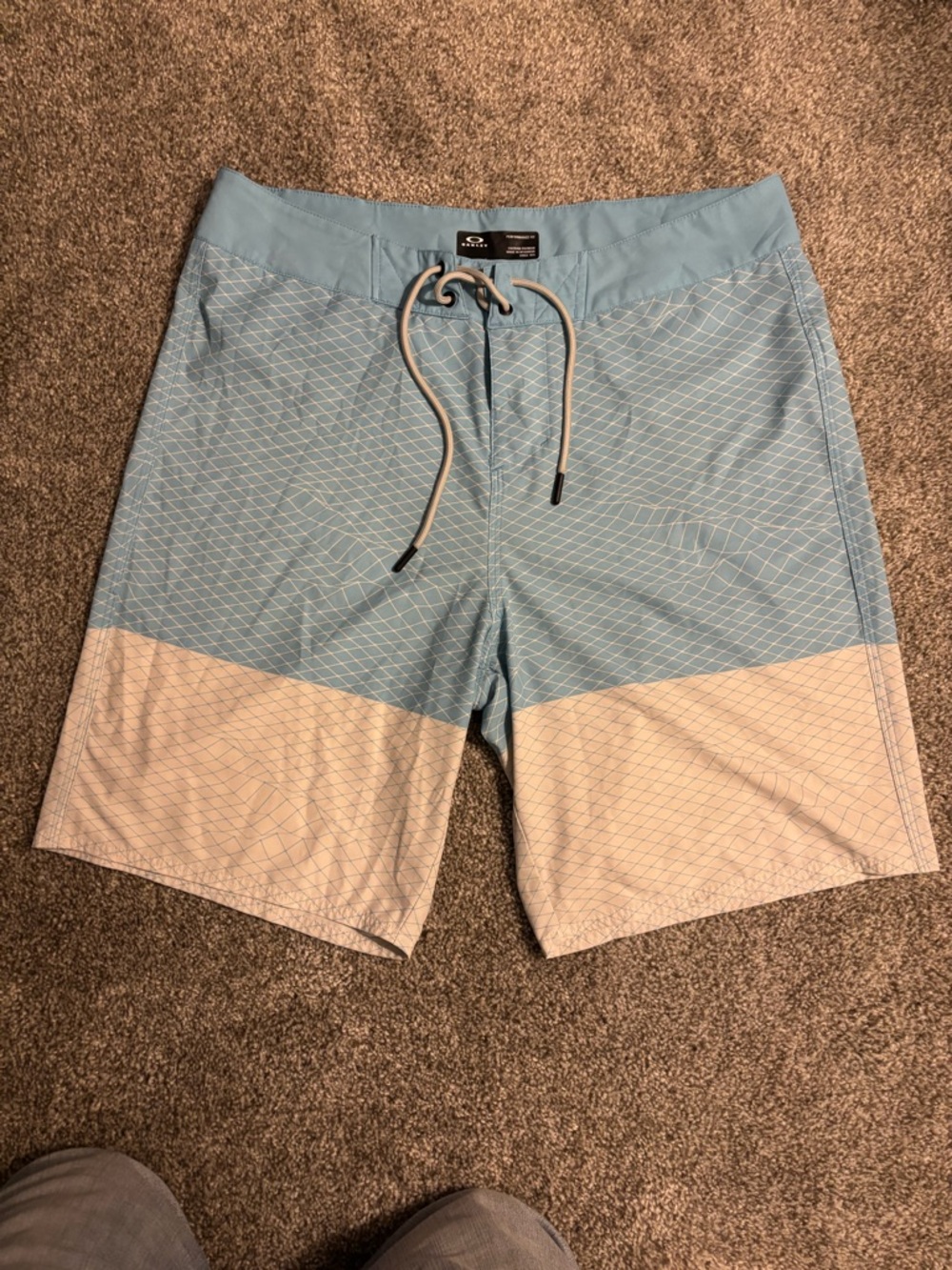 Oakley Light Blue and Beige Colorblock Board Shorts